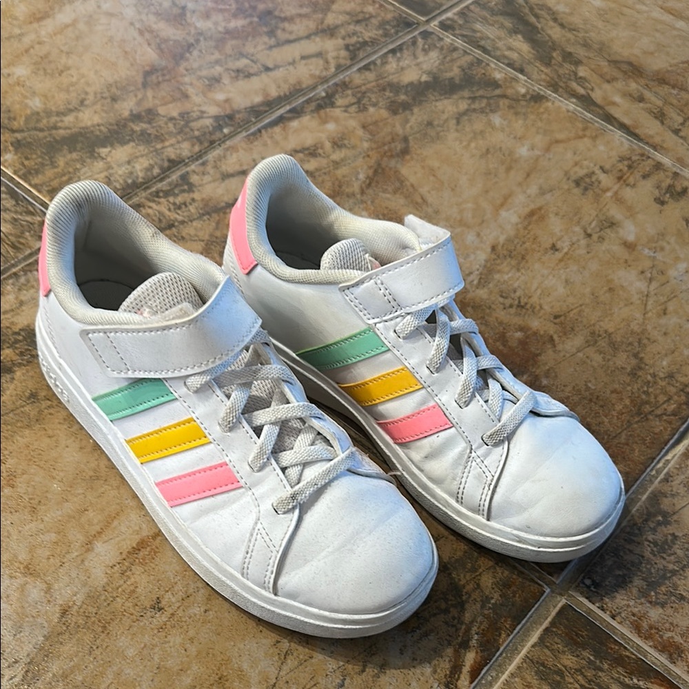 Kids White Sneakers with Multicolor Stripes
